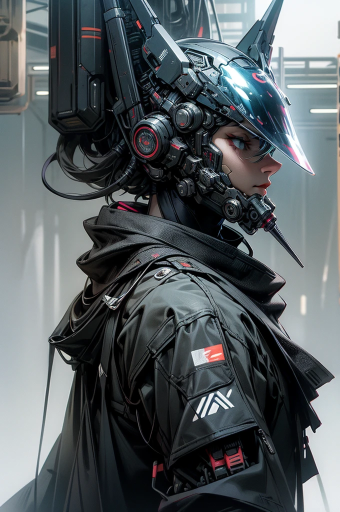 Cyberpunk corporate security officer with a complete helmet
