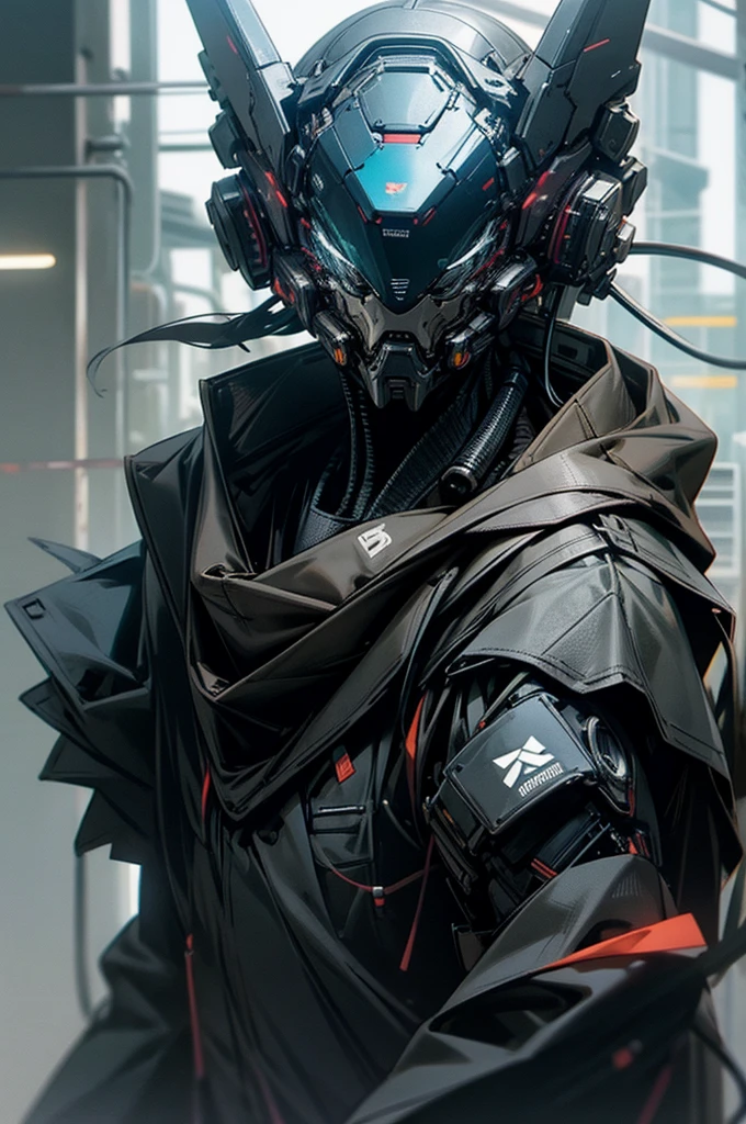 Cyberpunk corporate security officer with a complete helmet