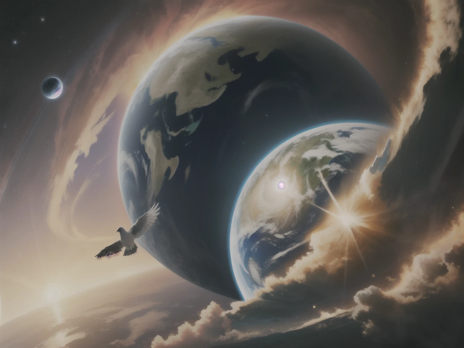 earth, sun, pigeon, black hole, high resolution, (high quality)