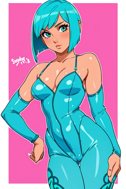 beautiful girl, woman, solo, sexy body, (cute:1.3), (([Turquoise hair], [pixie bob], [bodystocking])), realistic, (cute), (detailed face), detailed eyes, detailed iris, cameltoe,,