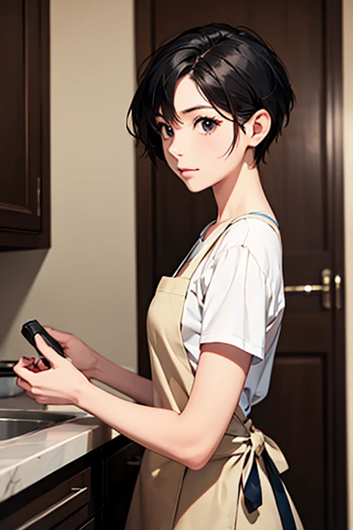 mother,Married Woman,apron,Black Hair,kind,short hair,Berry Short,Short Hair,