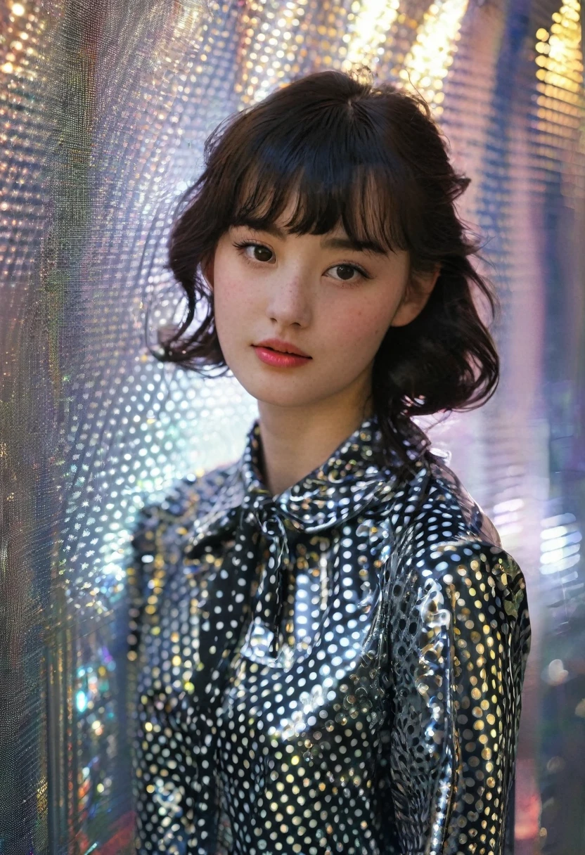 Shiny,Vague,polka dot,grid,1 girl,fair