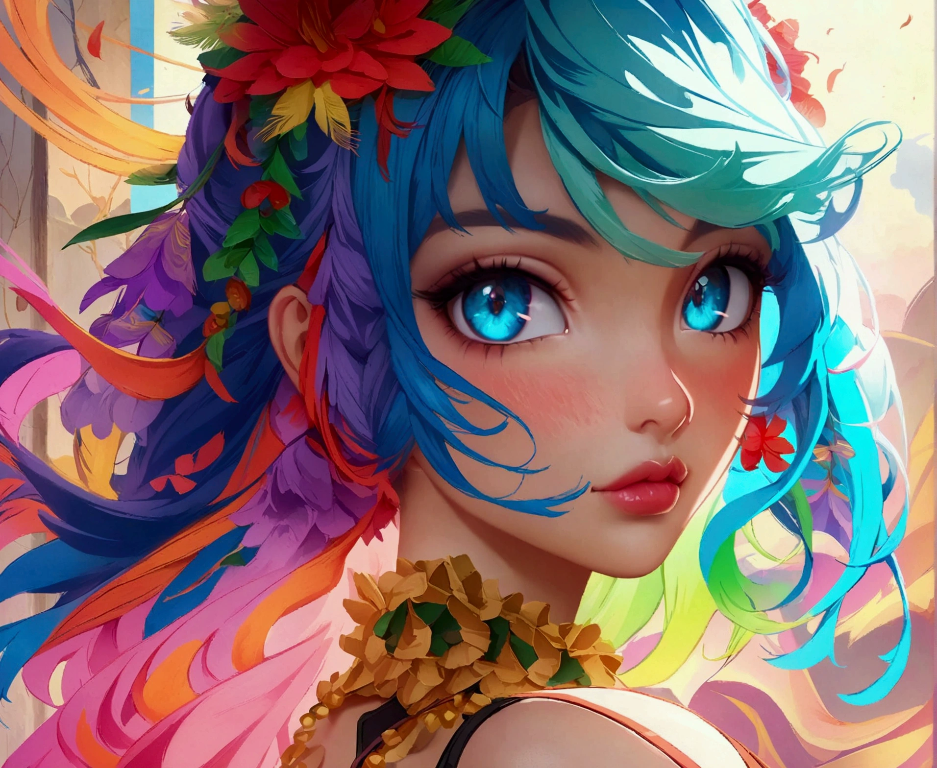 anime girl with colorful hair and a colorful dress, rossdraws pastel vibrante, vibrant rossdraws cartoon, 4K anime-style, cute anime portrait, colorful Artgerm!!!, ! artgerm dream, Cute anime girl, anime style digital art, 4k anime art wallpaper, 4K anime art wallpaper, digital anime art, 极其详细的Artgerm (big ass and big boobs)