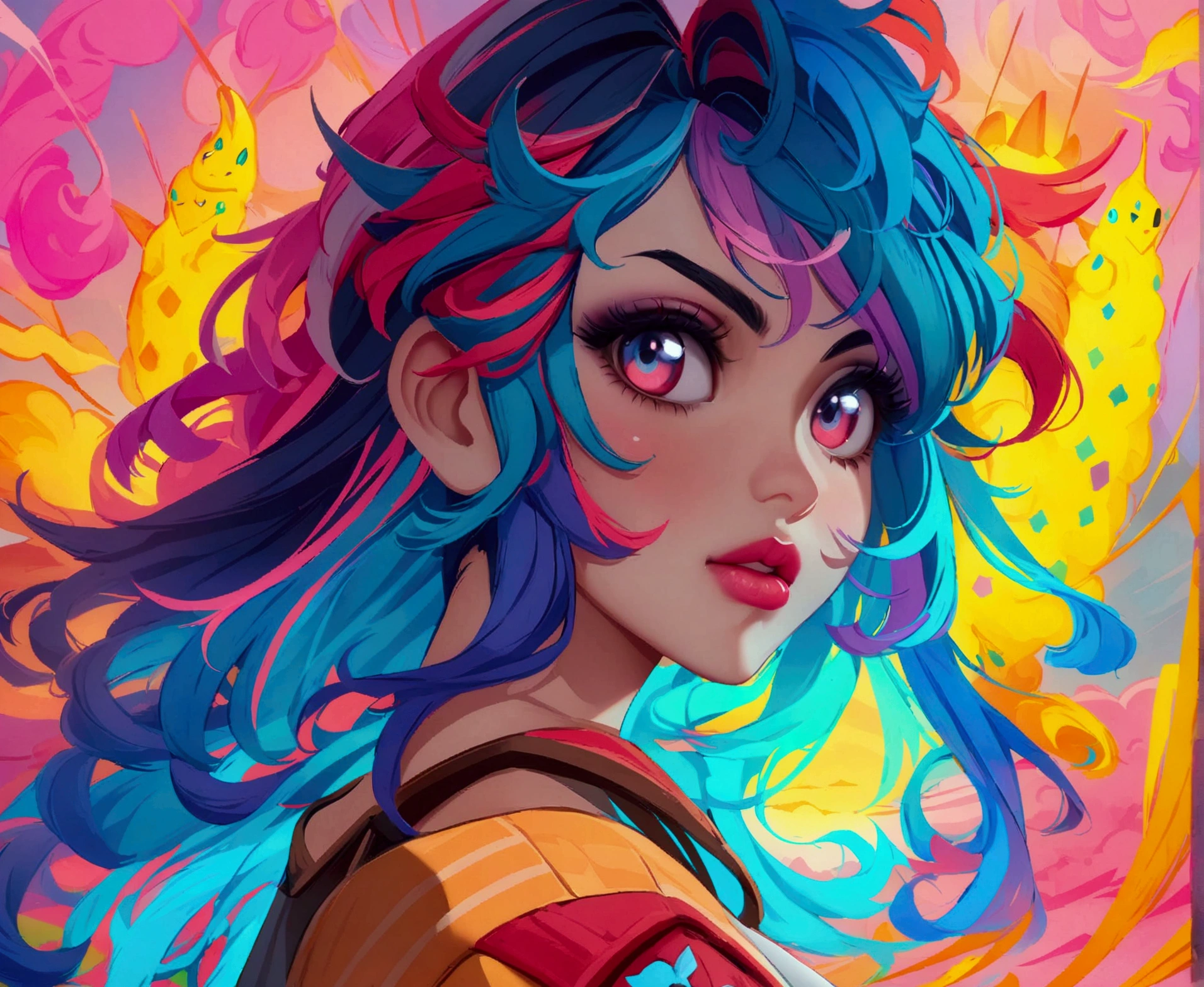 anime girl with colorful hair and a colorful dress, rossdraws pastel vibrante, vibrant rossdraws cartoon, 4K anime-style, cute anime portrait, colorful Artgerm!!!, ! artgerm dream, Cute anime girl, anime style digital art, 4k anime art wallpaper, 4K anime art wallpaper, digital anime art, 极其详细的Artgerm (big ass and big boobs)
