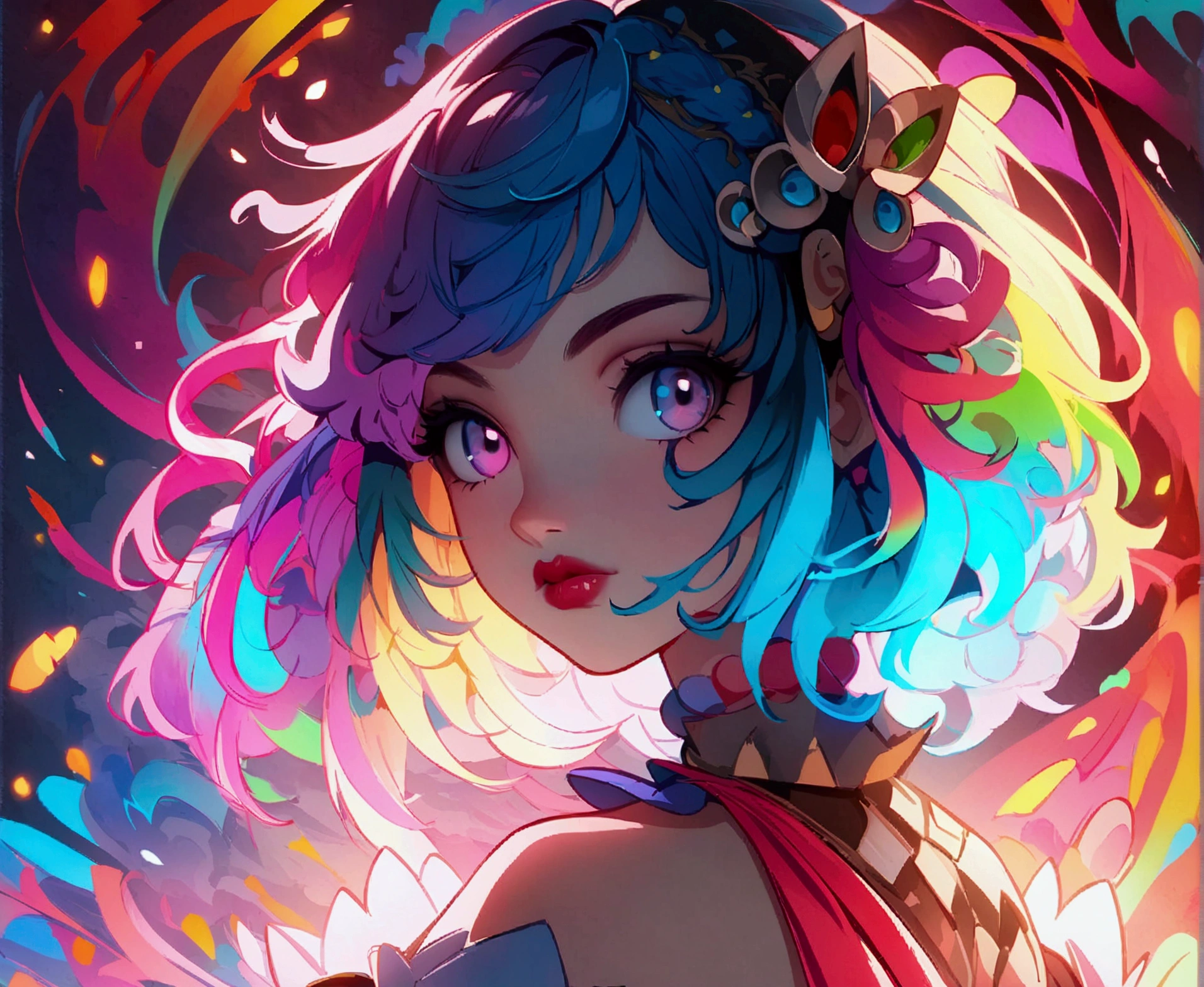 anime girl with colorful hair and a colorful dress, rossdraws pastel vibrante, vibrant rossdraws cartoon, 4K anime-style, cute anime portrait, colorful Artgerm!!!, ! artgerm dream, Cute anime girl, anime style digital art, 4k anime art wallpaper, 4K anime art wallpaper, digital anime art, 极其详细的Artgerm (big ass and big boobs)