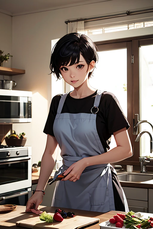 mother,Married Woman,apron,Black Hair,kind,short hair,Berry Short,Short Hair,