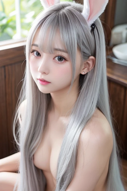 Silver Hair、Long Hair、Wavy Hair、With bangs、girl、((naked))(Bunny ears)(Rabbit's Tail)、Browsing Caution、bed、Dark Room、Night Room、Vagina Penis、Sex with a man、The boy above、Face to face、Sweat、Pussy juice、trembling、shortness of breath、Cum in pussy、Creampie、Excessive 、Cum on body、Lie in、Orgasm High Definition, masterpiece, accurate, Anatomically correct, Winner of numerous awards, 最高quality, detail, High-resolution model, 高いdetail, 高quality, quality, Retina, Very detailed, Textured skin, Ultra high definition, Leg spread、Leg spread、Spread your legs、Spread your legs、Show the base of your feet