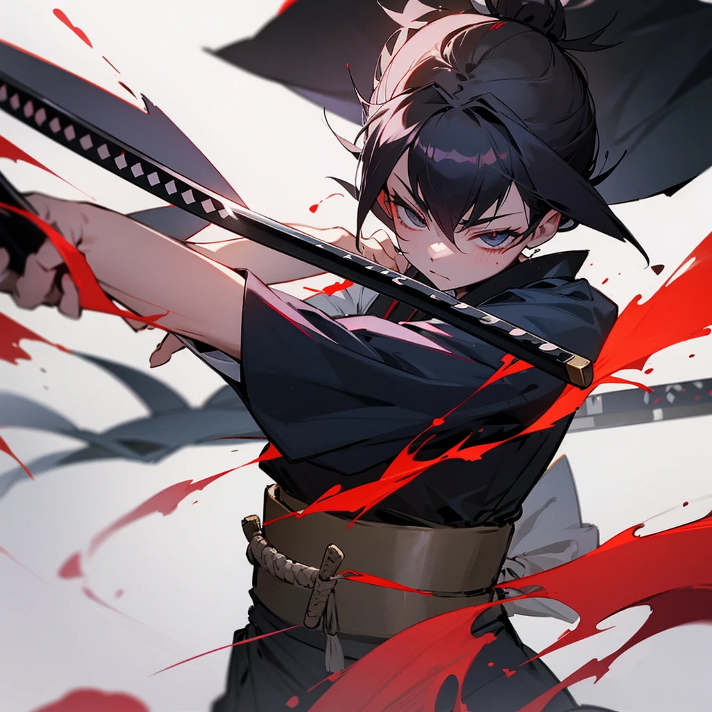 Samurai cleaning katana of blood