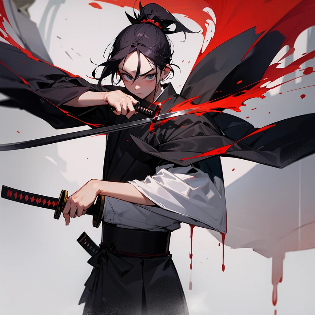 Samurai cleaning katana of blood