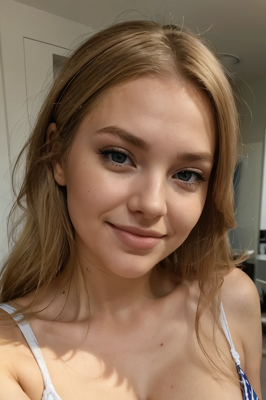 Résolution Haute, Cheveux Longs, Cheveux Blonds, Gros seins, Plan Américain, Sourire, Langue, Maquillage, 1 fille, Yeux bleus, De Côté, Nue