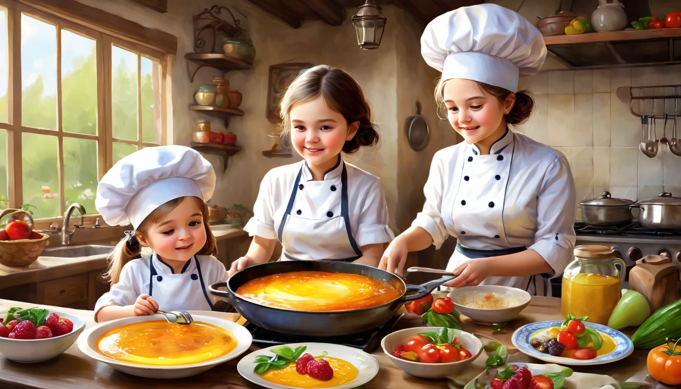 3 images in one Grandson\granddaughters may be spoiled(burnt) dish, or something sweet;
Grandma most often has something homemade, cute, child-friendly.
The chef is professional, необычное dish
digital painting, location, location из игры, большая location, fog in the foreground