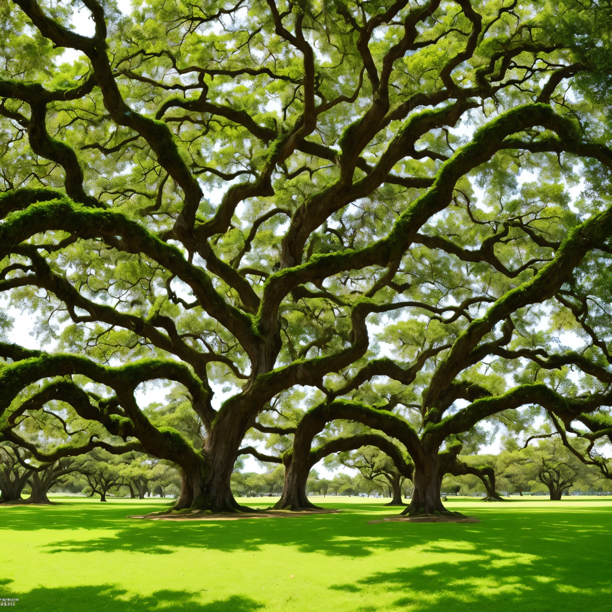 arafed tree with white moss growing on it in a park, a photo by Nancy Spero, flickr, art nouveau, spanish moss, beautiful ancient trees, overhanging branches, a beautiful tree, moss covered, breath - taking beautiful trees, breath-taking beautiful trees, oak trees, old trees, knotted trees, tall broad oaks