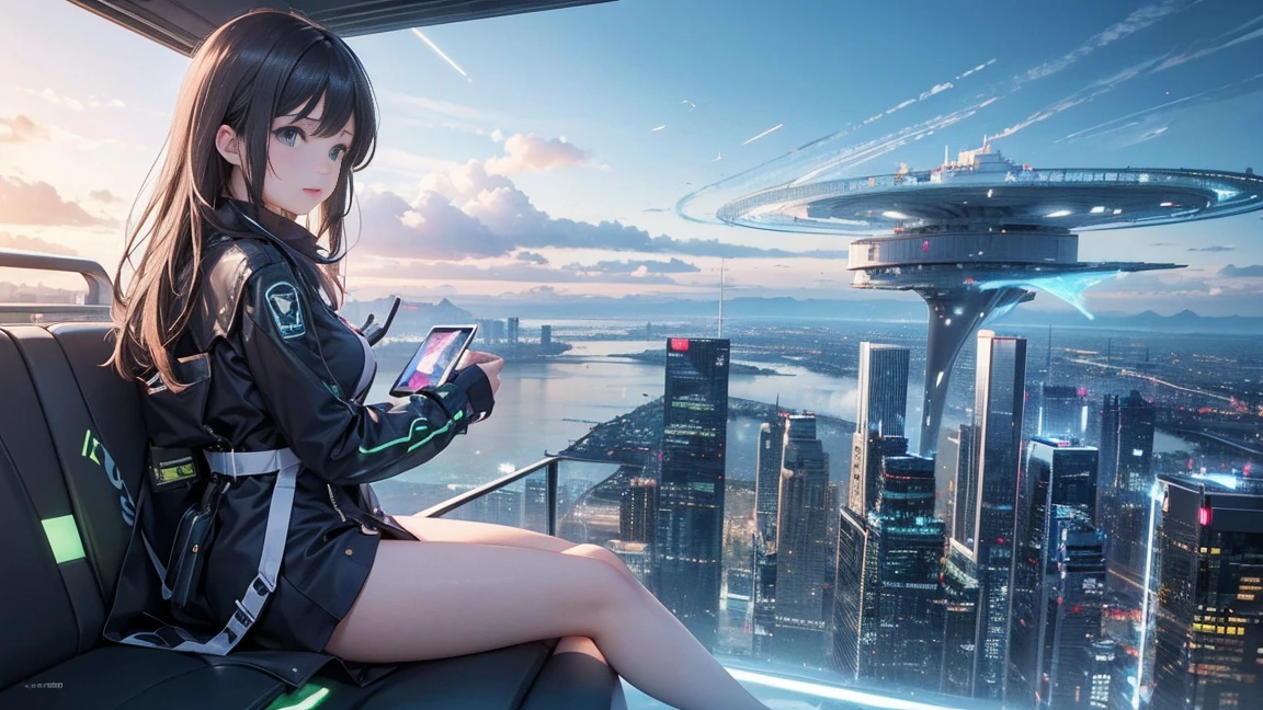 (Highest quality,4K,8k,High resolution,masterpiece:1.2),Very detailed,(Realistic,Realistic,Photorealistic:1.37),Futuristic floating city,Future Technology,Huge urban high-tech tablet platform,airship,Floating in the sky,Future City,小さなairshipが周囲に,High-tech hemispherical platform,Colorful lights,High-level architecture,Modern architecture,Skyscraper,Access the cloud,Beautiful views,City view,Impressive design,Seamlessly blending with nature,vibrant and lively atmosphere,Future Transportation Systems,No Parking,Transparent path,Lush greenery,Sky Garden,waterfall,Spectacular Skyline,Reflection on the surface of the water,Shining River,Architectural Innovation,Futuristic skyscrapers,Transparent Dome,The building has an unusual shape,Elevated walkway,Impressive Skyline,Glowing lights,Future Technology,minimalist design,Scenic spots,panoramic,tower that pierces the clouds,Vibrant colors,Spectacular sunrise,Spectacular sunset,Dazzling light display,Magical atmosphere,Future City,Urban Utopia,Luxury Lifestyle,Innovative Energy,Sustainable Development,Smart City Technology,Advanced Infrastructure,Quiet atmosphere,Nature and technology coexist in harmony,Great cityscape,Unprecedented urban planning,Architecture seamlessly connects with nature,High-tech city,A marvel of cutting-edge engineering,The future of urban living,A visionary architectural concept,Energy-efficient buildings,Harmony with the environment,A city floating above the clouds,Utopian dreams become reality,The possibilities are endless,Cutting-edge transportation network,Green Energy Integration,Innovative Materials,Impressive holographic display,Advanced Communication Systems,Breathtaking aerial views,Quiet and peaceful environment,Modernist aesthetics,Heavenly Beauty