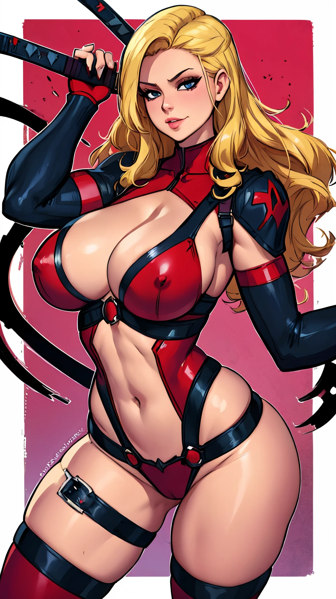 Lady deadpool , busty. Swords. Blonde. Sexy pose. Big tits, big ass. many poses