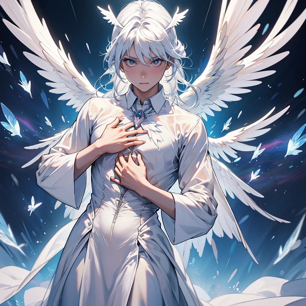 Ghost, spectrum, poltergeist, Horrible Spirit, shout, Transparent, angel wings (( better quality )), with hands on chest, heart of an angel 