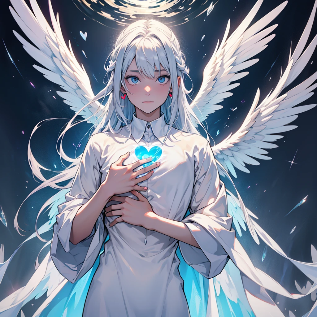Ghost, spectrum, poltergeist, Horrible Spirit, shout, Transparent, angel wings (( better quality )), with hands on chest, heart of an angel, dark style 