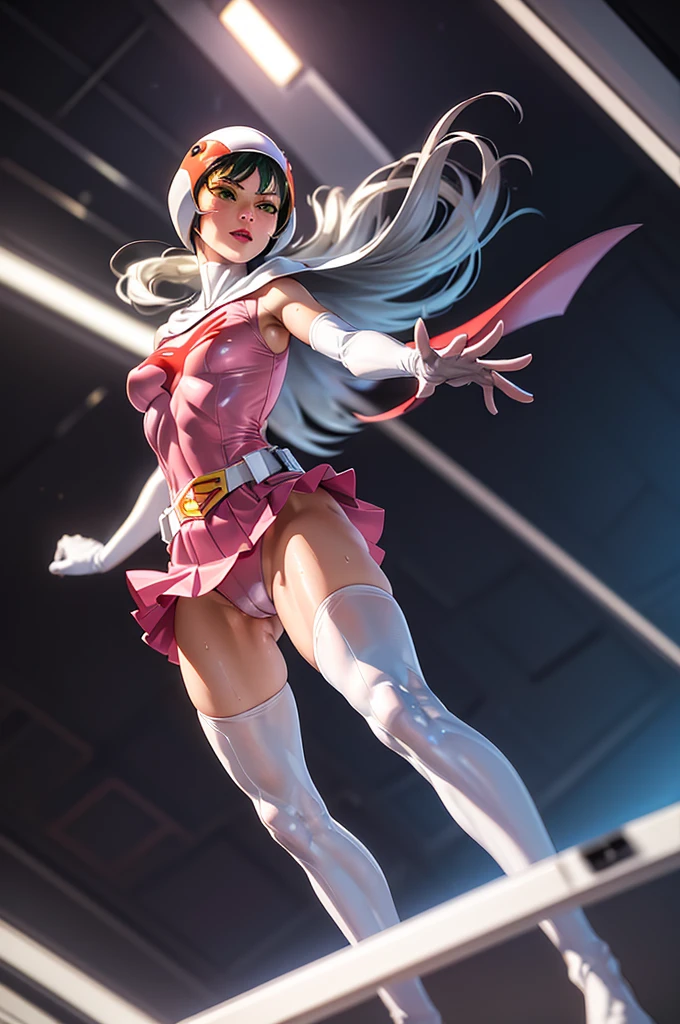 Year_Classic_Jun_gatchaman_myself,One girl, 18-year-old,Excellent anatomy, masterpiece, Highest quality,Realistic, hyperRealistic, 16k hdr,
Long Hair,chest,Green Eyes,lips,large chest,lipstick,compensate,gloves,Cape,Helmet,belt,elbow gloves,white gloves,mask,Ultra mini skirt,leotard,Spacesuit,White legwear,Pink Dress,Superhero,Bodysuits,chestの谷間,Erect nipples,(Fighting Pose,kick:1.3),From below,(Spread your legs:1.1),Camel Toe,Sweat,smile,Spaceship,Nipples are visible through the,Raise your hand,(From behind,Recall,Butt:1.3)