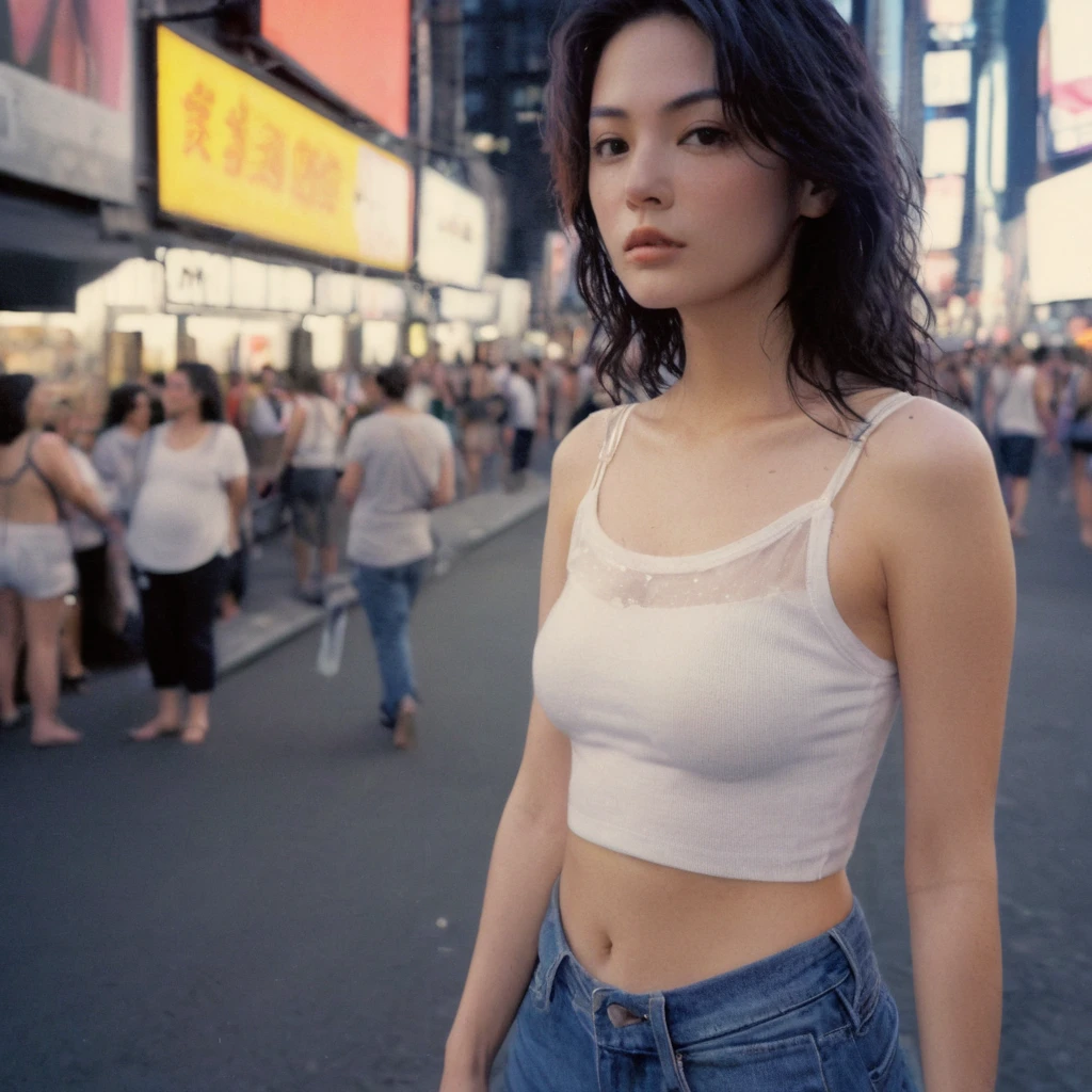 xxmixgirl,1 female detailed face time square detailed background  surreal cyberpunk shadow (lofi, analogue) dramatic lighting by Bill Sienkiewicz ( SimplepositiveXLv1:0.7), wearing wet white tshirt, look sexy, splash detailed, kodak film by Brandon Woelfel Ryan McGinley, normal breasts, normal hips, Long Hair, High resolution, masterpiece, election of nipples, see-through nipples,High resolution, Anatomically correct, Ultra high definition, election of nipples, see-through nipples, (cameltoe:1.3)