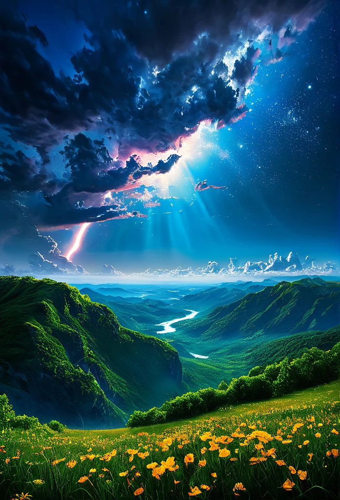 summer sky,photorealistic,highly realistic,extreme details,breathtakingly realistic,high contrast realism,high saturation realism,vibrant colors,dramatic lighting,captivating landscape,compelling storytelling,atmospheric scene,mesmerizing visuals,intricate details,strong emotions,celestial beauty,dreamlike world