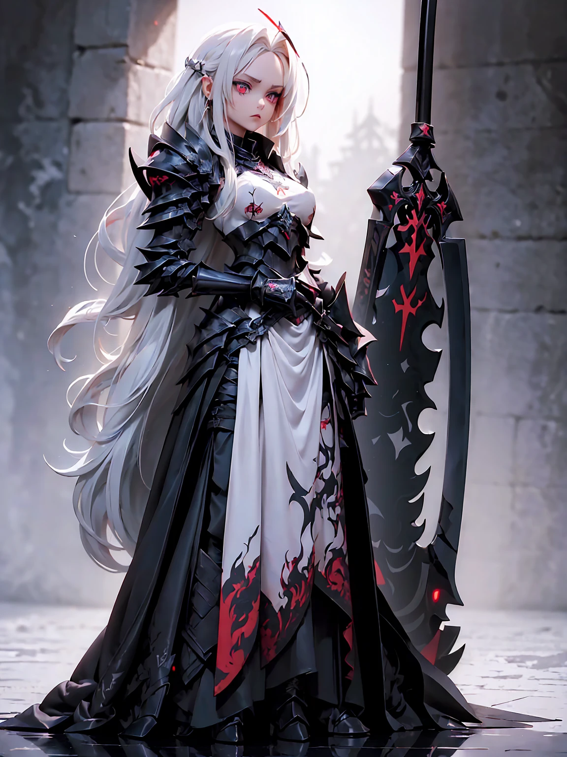 (((masterpiece, best quality, high detailed, 8k))) Design a layout showcase Gaming character, (1girl). Red|Black clothes, stylish and unique. ((showcase weapon:1.4)), enchanted sword. (masterpiece:1.2), (best quality), 4k, ultra-detailed. (Step by step design, layout art:1.5), (luminous lighting, atmospheric lighting). warrior, ((glove full hands)), (((revealing clothes:1.3))), vambraces, armored legwear, (((full_body_shot:1.4))). {In a mystical forest}.

