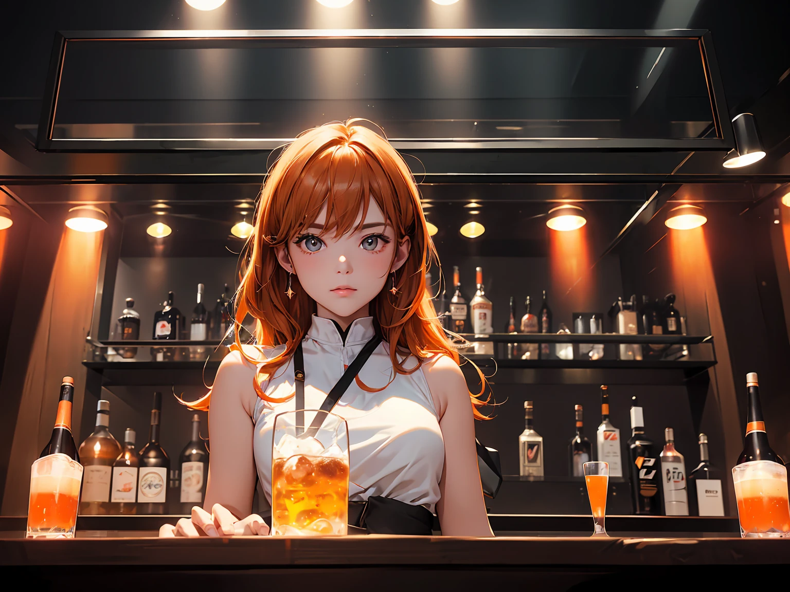 8k、masterpiece, Highest quality, Ultra-high resolution, Highest Resolution, Professional Lighting, Orange lighting、(((jazz bar)))、(((No people)))、Backlight、(((Dark Stage)))、Antique lighting、indoor、Dim lighting