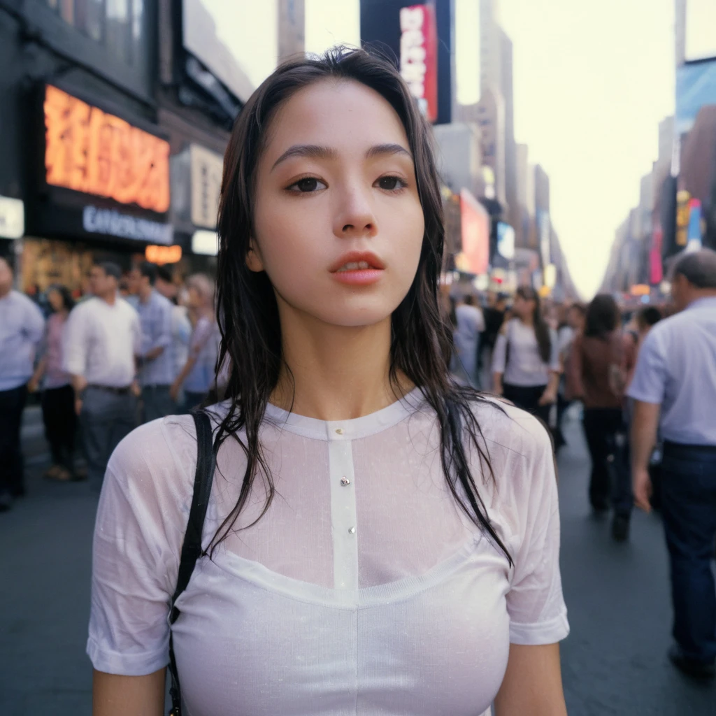 xxmixgirl,1 female detailed face time square detailed background  surreal cyberpunk shadow (lofi, analogue) dramatic lighting by Bill Sienkiewicz ( SimplepositiveXLv1:0.7), wearing wet white tshirt, look sexy, splash detailed, kodak film by Brandon Woelfel Ryan McGinley, normal breasts, normal hips, Long Hair, High resolution, masterpiece, election of nipples, see-through nipples,High resolution, Anatomically correct, Ultra high definition, election of nipples, see-through nipples, (cameltoe:1.3), Winner of numerous awards, High detail, Very detailed, Ultra high definition, 