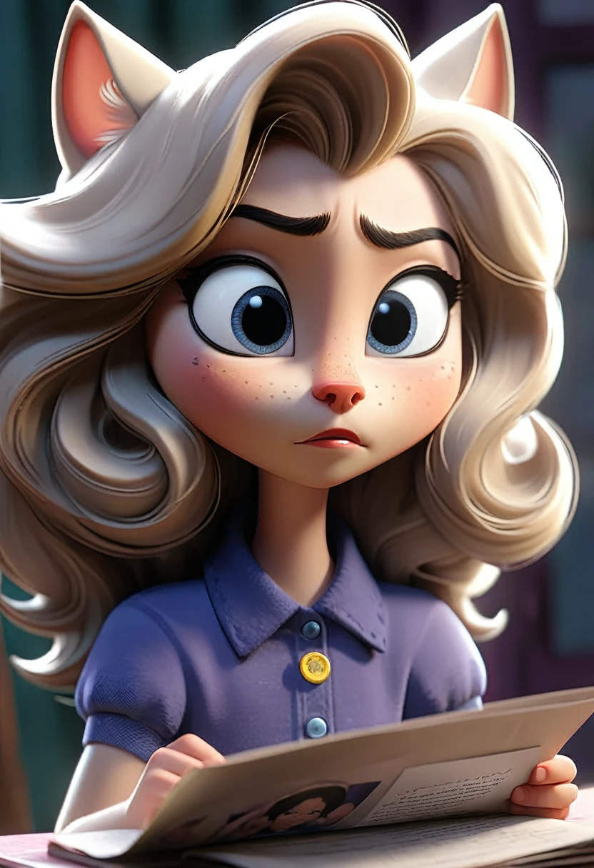 Show Luna cat looking at a photo of her mom, expressing her feelings of missing her.Narrator: Highlight Luna’s sadness and her wish for her mom to be with her.