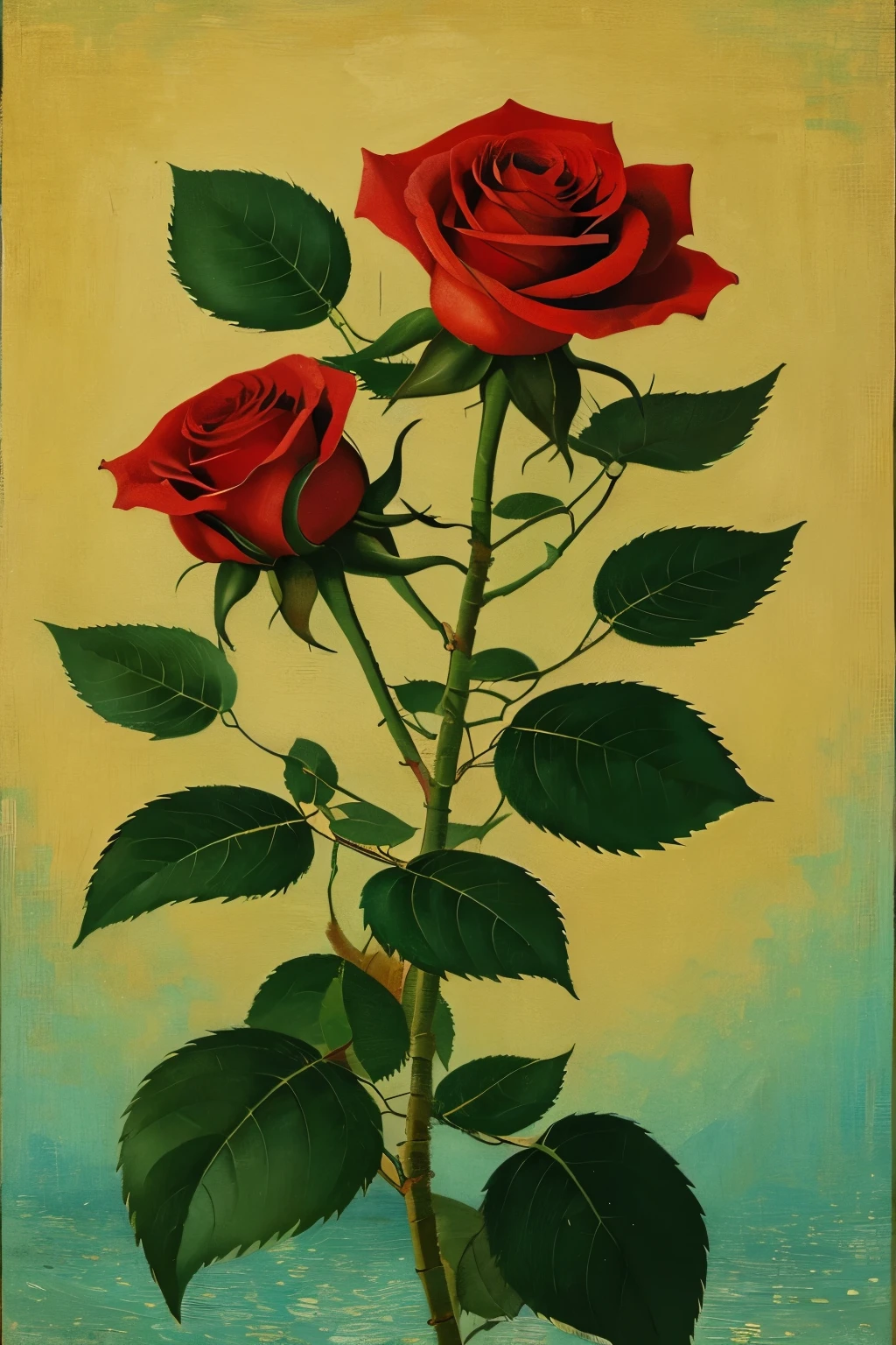 A Japanese rose painting in the style of Van Gogh's sunflowers