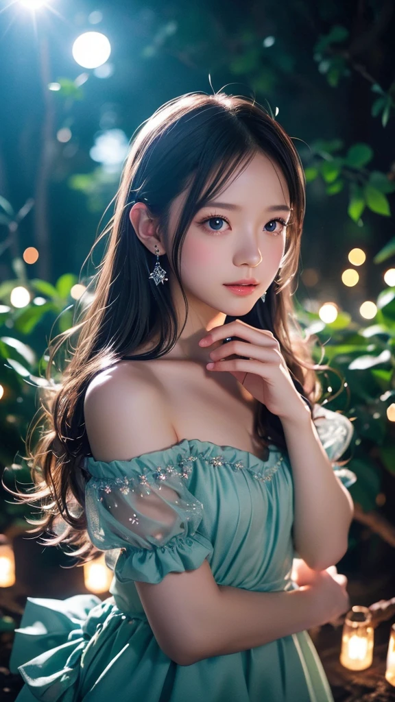Fairy Tail、Cute Fairy、Deep in the forest、A lot of little sparkling lights、Designed like a gift、Colorful design、Pop feel、Moonlit Night、moonlight、Perfect lighting、Sharp Focus、High definition、high resolution、High color rendering、High resolution、Ultra-realistic、photo realistic