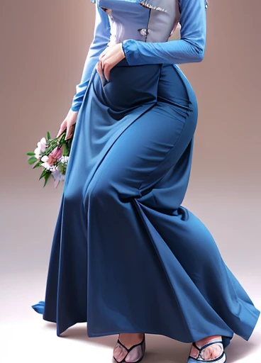photorealistic, high resolution, masterpiec e best quality ultra-detailed, 1women. (m edium breast), hair bun, jesmine flower o n the head, mature female, solo, hips up, (wearing acmmsayarma outfit, acmmsaya rma ( 💙 top ) with buttons, long sleeves), ((acmmsayarma  💙  long skirt) 