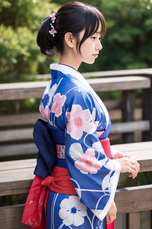 1girl, solo, long_sleeves, ponytail, japanese_clothes, kimono, cosplay, yukata, photo_(medium), real_life, cosplay_photo