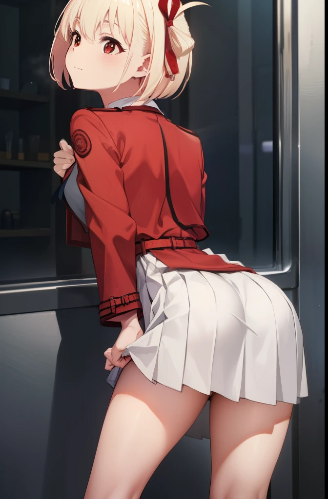 Thousands of miles of brocade, Chisato Nishiki, Short hair, bangs, Blonde hair, (Red eyes:1.5), Hair ribbon, one side up, Bob cut,
BREAK shirt, Long sleeves, dress, ribbon, White shirt, Collared shirt, belt, Neck ribbon, Red dress, Blue ribbon, Pleated dress, grey dress, Two-tone dresses, Red belt, Lycoris Uniform,BREAK,nsfw,1girl,solo only,blush smile,breath,in heat,closed eyes,standing,(open stance:1.4),(leaning forward:1.4),(lift skift by myself:1.4),sexual fluids,bottomless,show pussy,show ass,forcus pussy,
BREAK ,on the train,cowboy shot,(from behind:1.4),looking at viewer,
BREAK , (Masterpiece:1.2), Best quality, high resolution, Unity 8k wallpaper, (illustration:0.8), (Beautiful detailed eyes:1.6), Extremely detailed face, Perfect lighting, Extremely detailed CG, (Perfect hands, Perfect anatomy),