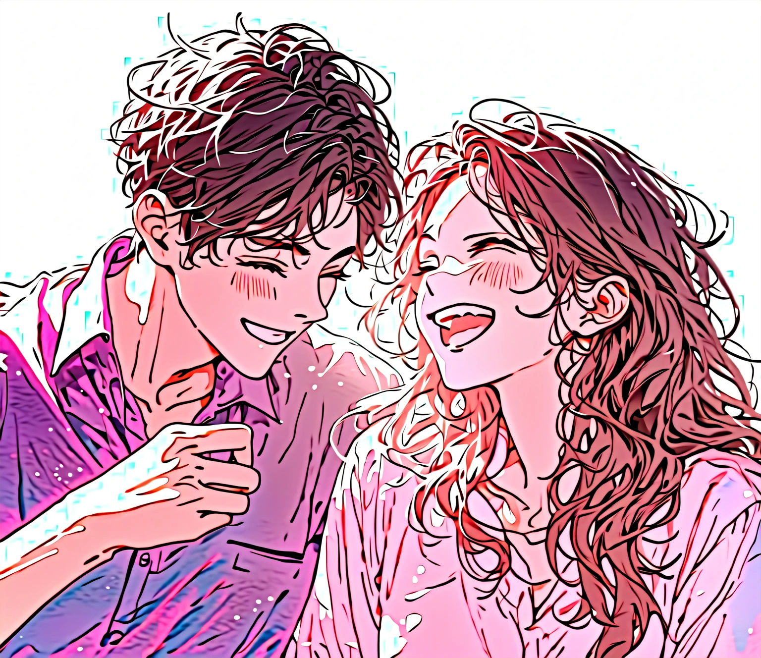anime couple looking at each other with a smile on their faces, high quality fanart, lovely couple, by Eizan Kikukawa, smiling at each other, by Yanagawa Nobusada, smiling couple, sakimichan, happy couple, sakimichan and makoto shinkai, by Yamagata Hiro, by Kobayashi Kiyochika