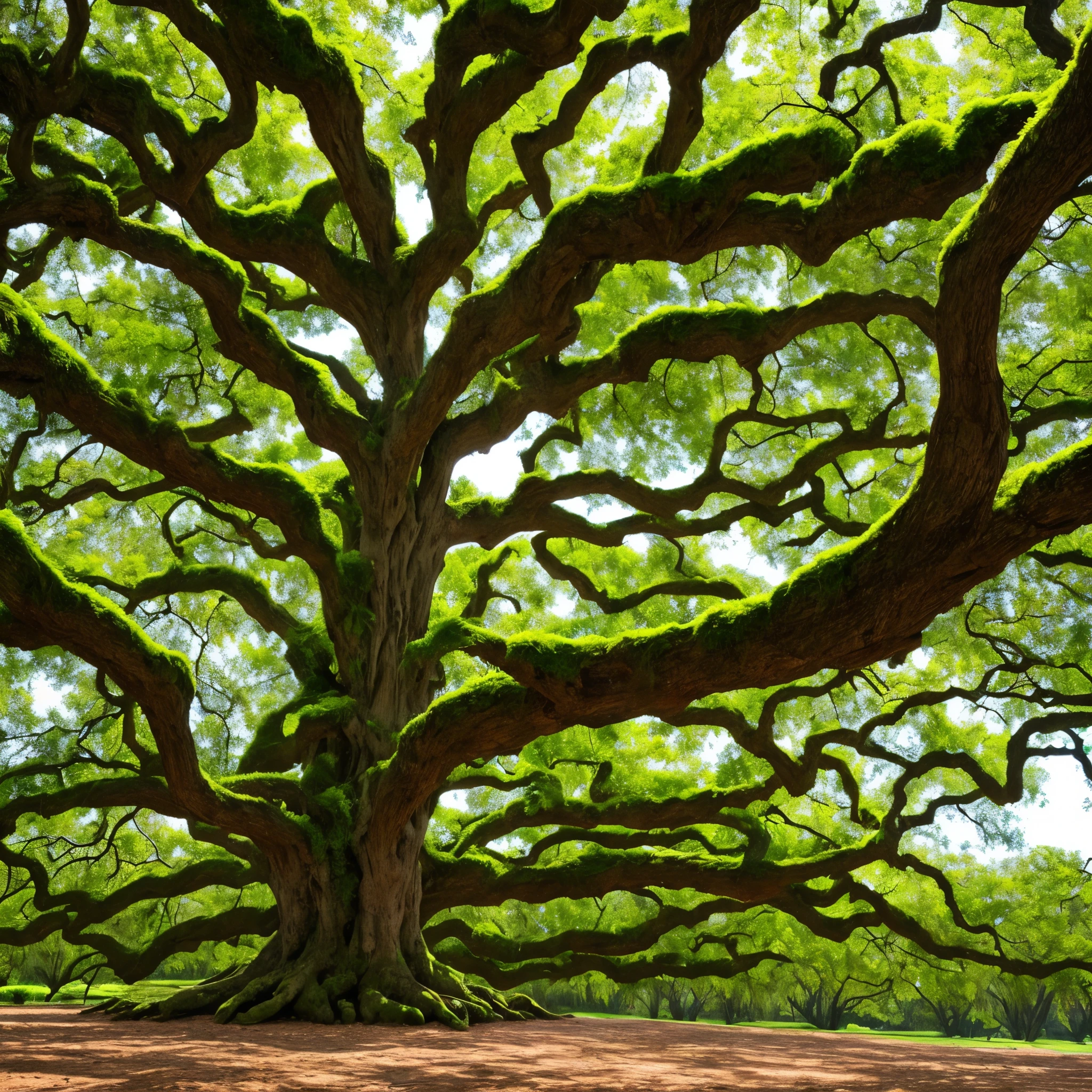 arafed tree with white moss growing on it in a park, a photo by Nancy Spero, flickr, art nouveau, spanish moss, beautiful ancient trees, overhanging branches, a beautiful tree, moss covered, breath - taking beautiful trees, breath-taking beautiful trees, oak trees, old trees, knotted trees, tall broad oaks