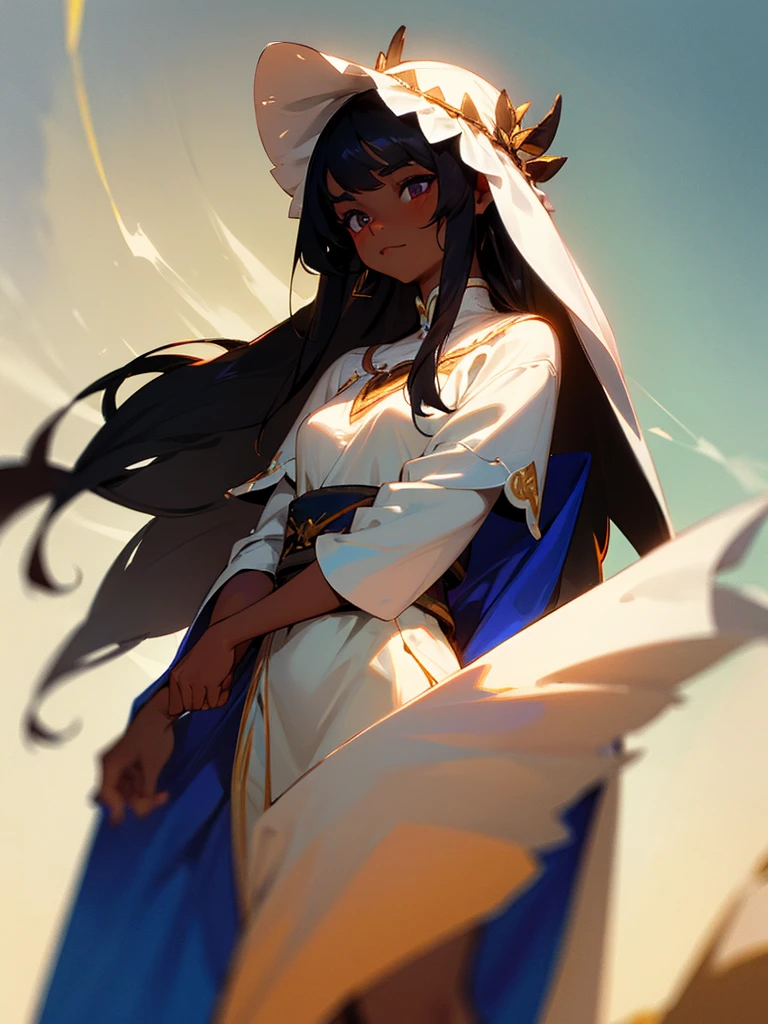 masterpiece, best quality, outdoors, grass, field, flower field,
1girl, solo, looking at viewer, sitting, eye of horus, blue eyes, purple eyes, black hair, dark skin, dark-skinned female, long hair, large breasts, blush, breasts, holding, jewelry, collarbone, shiny, hood, necklace, huge breasts, shiny skin, veil, card, egyptian, ankh, school uniform, serafuku, seifuku, pleated skirt, skirt, arms behind back,
<lora:LoRA_Ishizu:1>