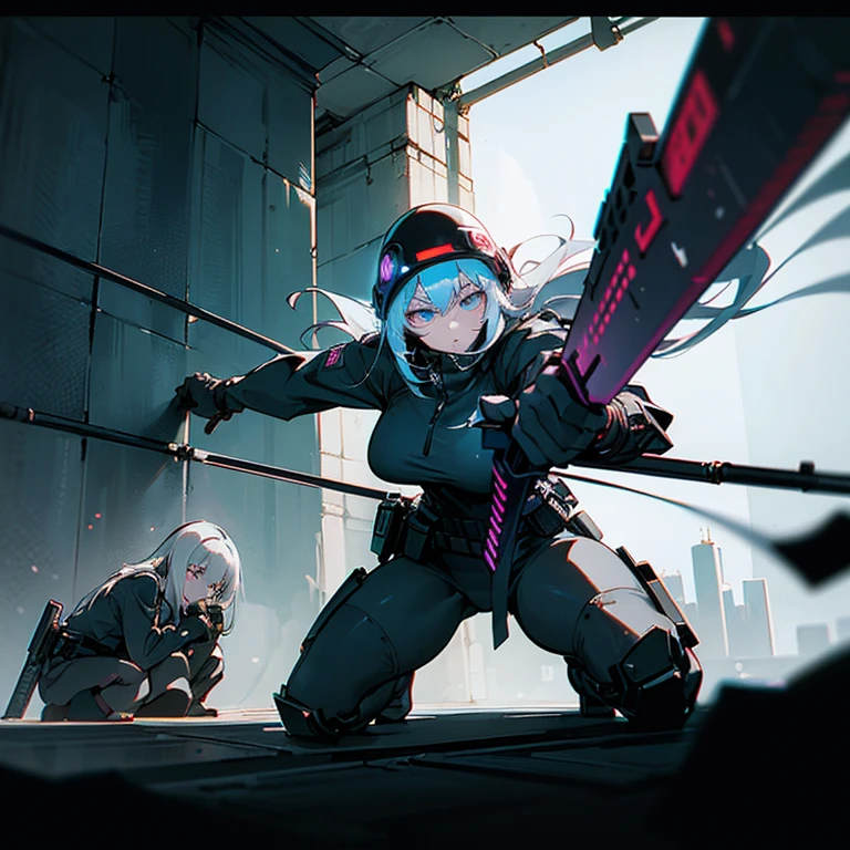 (masterpiece:1.2,of the highest quality,of the highest quality,Very detailed:1.2),8k,Wallpaper,(A Chinese woman with white hair and blue eyes ),(Future female SWAT team members),(Crouch near a wall to hide.:1.6),(Prepare your weapons and prepare for battle.:1.6),((Serious,highly strung)),(Extremely tight white tactical tight-fitting white suit),(tactical headphones),(tactical gloves),(tactical helmet),BREAK(by the wide ),(by white),(beautiful face),(pretty eyes),(pretty eyes),(Very detailedな顔),(Very detailedな女性の手),(muscular),(beautiful body),(The bottom is a criminal hideout.:1.6),(cyberpunk:1.6),(((thousand,detailed,perfect,perfection,thousands))),(Beautiful female thousands),(Dibujo a thousand preciso),BREAK(Depth of written limit,low contrast,sharp focus) entering spaceship without permission by force