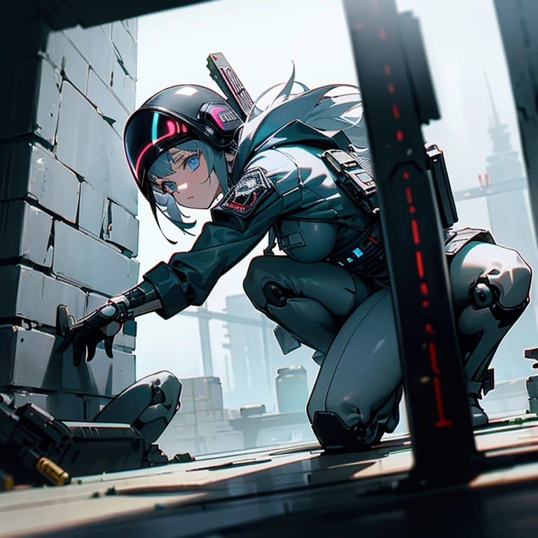 (masterpiece:1.2,of the highest quality,of the highest quality,Very detailed:1.2),8k,Wallpaper,(A Chinese woman with white hair and blue eyes ),(Future female SWAT team members),(Crouch near a wall to hide.:1.6),(Prepare your weapons and prepare for battle.:1.6),((Serious,highly strung)),(Extremely tight white tactical tight-fitting white suit),(tactical headphones),(tactical gloves),(tactical helmet),BREAK(by the wide ),(by white),(beautiful face),(pretty eyes),(pretty eyes),(Very detailedな顔),(Very detailedな女性の手),(muscular),(beautiful body),(The bottom is a criminal hideout.:1.6),(cyberpunk:1.6),(((thousand,detailed,perfect,perfection,thousands))),(Beautiful female thousands),(Dibujo a thousand preciso),BREAK(Depth of written limit,low contrast,sharp focus) entering spaceship without permission by force