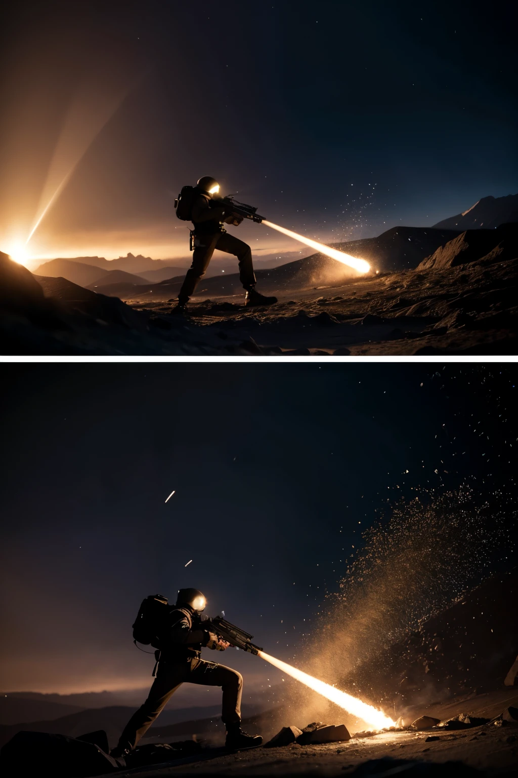 2000x 1000 image that is about shooter shooting with projectile particle detail from left to right in high definition
