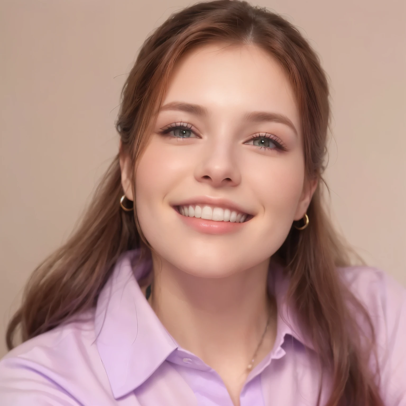 smiling woman in a purple shirt holding a cell phone, pam from the office, russian girlfriend, ekaterina, beautiful model, gorgeous attractive face, attractive beautiful face, jaw-dropping beauty, 🤤 girl portrait, beautiful model girl, gorgeous young model, beautiful young girl, Ukrainian girl, beautiful girl model, redhead