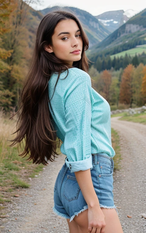 ((Tir lointain)) influenceuse brune aux longs cheveux naturels ondulésclassiques, avec accessoires de haute qualité, comme un sac de créateur ou une montre de luxe, pour créer un look moderne et élégant, extravagant , 8k, extrêmement détaillé, photoréaliste, détails complexes, texture de peau réaliste, cheveux réalistes, texture, heureux, 8k euh, meilleure qualité, haute résolution, Attention aux détails, très grand , Tir lointain, grand angle, trait brésilienne