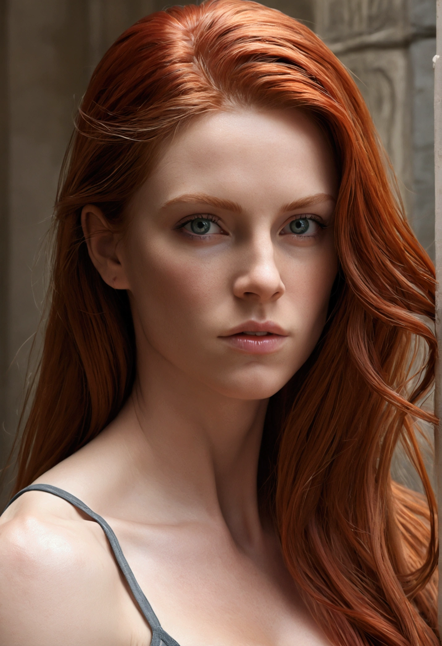 ((best quality)), ((​masterpiece)), (detailed), 1 girl, muscular, long red hair