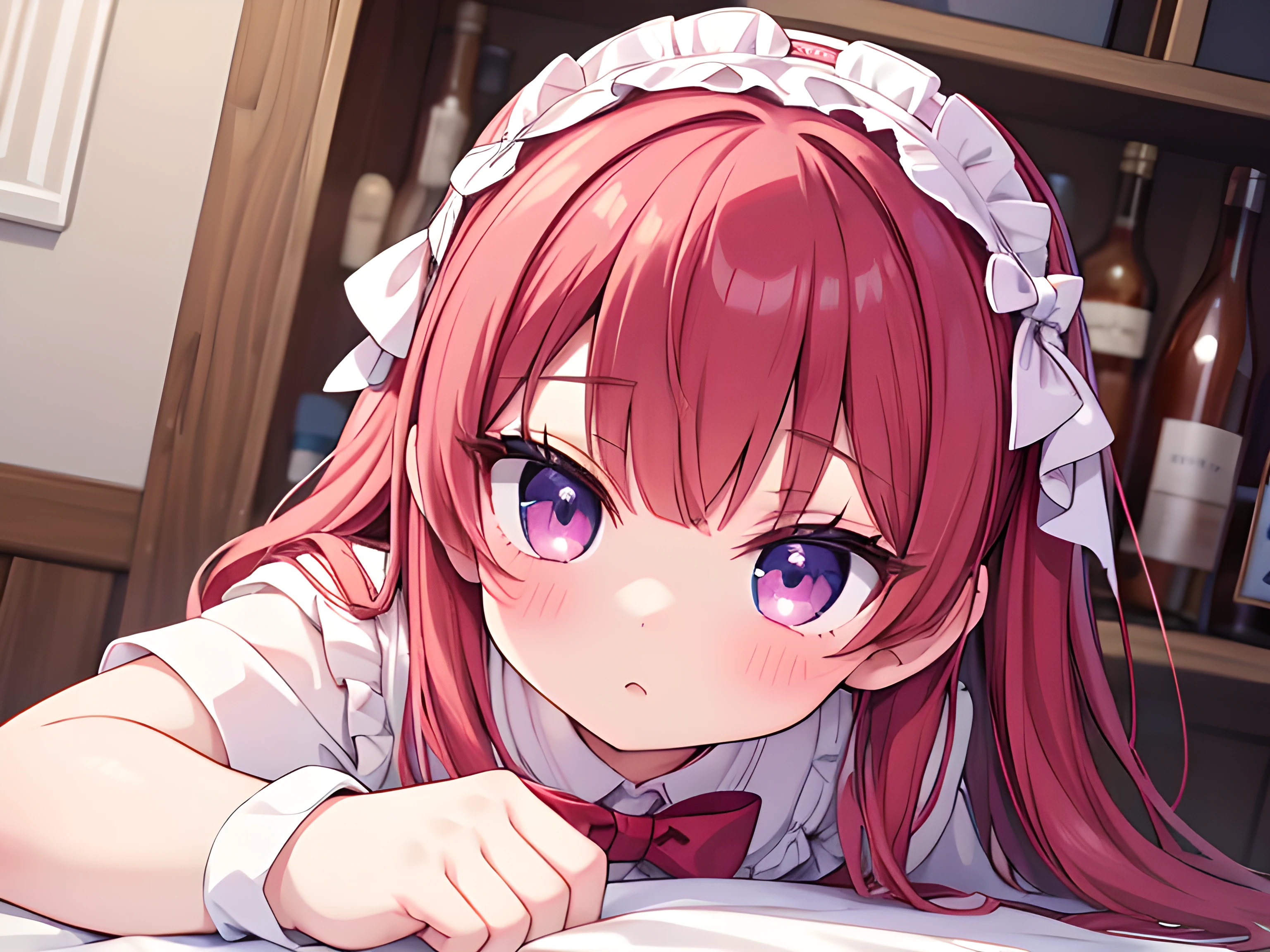 (best quality),(masterpiece),(ultra detailed),(kawaii detailed face 7.7),(pretty cute girl),18yo,winered hair,(beauty underwear,large bow hairband,White SOCKS,Changing Room),BREAK,16K highres,(hyper realistic adult style 7.7),(vector art),(ultra detailed 7.7),perfect shading,(Absurdres 9.9),depth of field,BREAK,medium breasts,idol body,glossy lips,long eyelashes,baby face,(sweet,a face of endurance),shiny eyes,(Changing clothes,shy face),(insanely detailed 7.7),masterworks,(NSFW),best angle,anime painting,