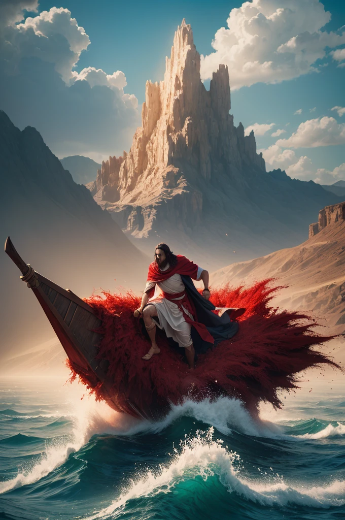 Create an image of Moses opening the red sea 