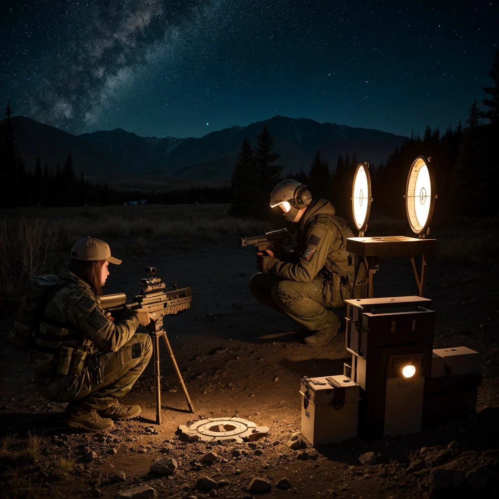 drilled shooting targets in night and illuminated tactical environment