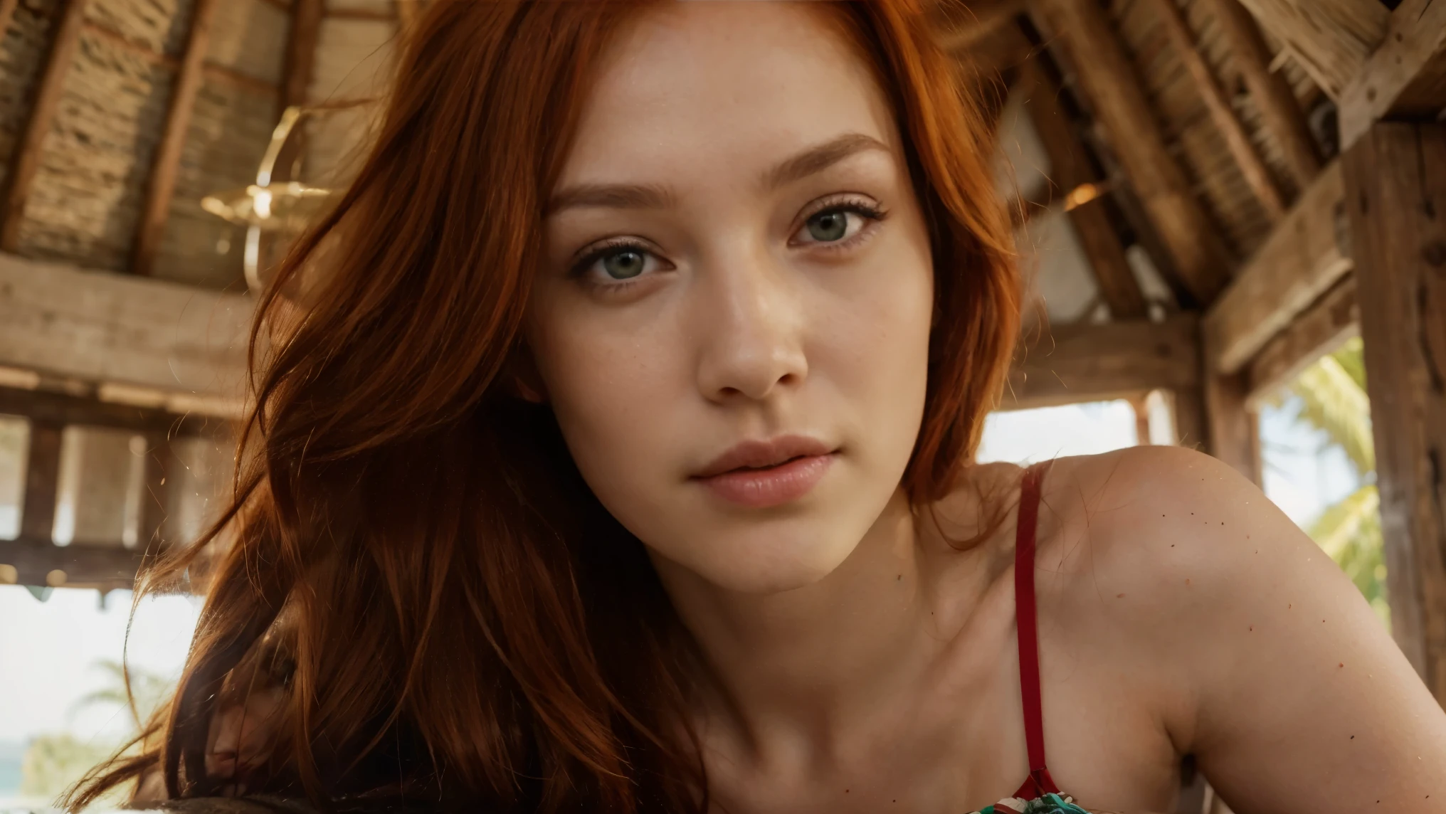 Sunshine ,Beaches ,Oranges ,Everglades ,Alligators ,Disney ,Keys ,Hurricanes ,Miami, Citrus,smile,suspicious glance,distrustful gaze,skeptical look,accusatory stare,blaming gaze,Asian eyes,Slanted eyes,Narrow eyes,Squinted eyes,Almond-shaped eyes,Orientally-shaped eyes,lord of the ring,elf,arwen,leg spread,sulphurous,lascivious, torrid, (bella hadid:1.1),look towards the viewer,beautiful detailed face,beautiful detailed body,long red hair,ginger, red head ginger,long red-haired girl with green eyes,realistic photo,highres,ultra-detailed,photorealistic,vivid colors,bokeh, concept artists,green eyes, long red hair,ginger,red head ginger,best quality, 4k, 8k, highres,masterpiece:1.2, ultra-detailed,realistic, photorealistic, photo-realistic:1.37, girl with green eyes and long red hair, stylish makeup, perfect lighting, glamorous pose, a close up of a woman with red hair, with red hair and green eyes, red head, red hair, she has red hair, red girl, red hair girl, with red hair, red hair and attractive features, brilliantly colored, red hair goddess, red hair girl