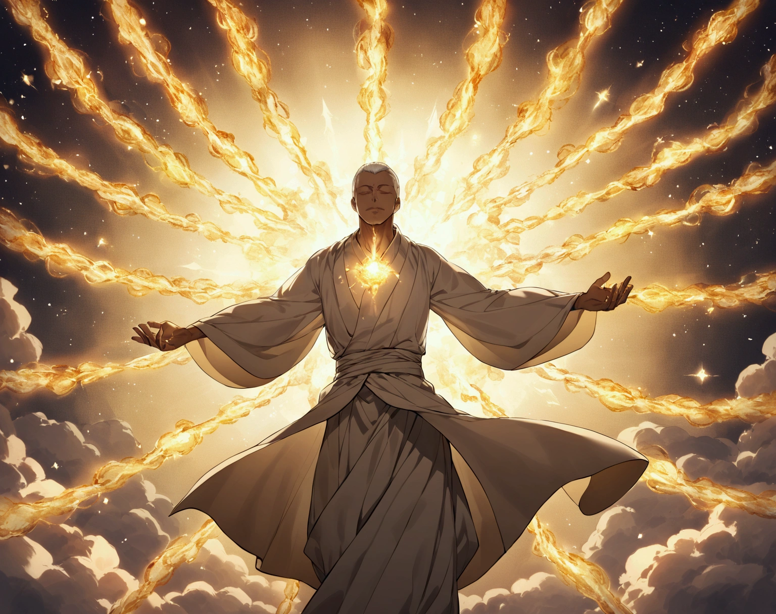 A man in monk's clothing revolted by spiritual energy