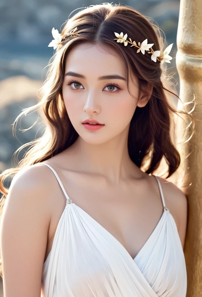 A shining and mysterious goddess of love and beauty Clear skin and radiance々Hair A beautiful face looking straight ahead Unleash gorgeous radiance The atmosphere of Greek mythology