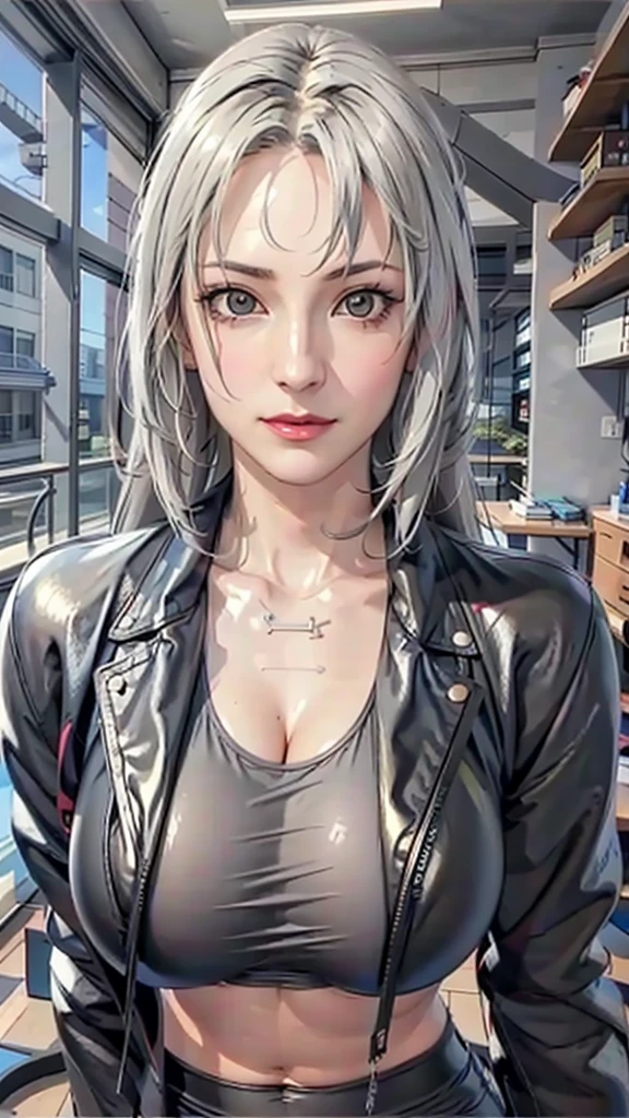 (((Perfect body,White and tender skin,(((black leggings,Black leather jacket,Wear a white tube top ))),(((T5un4D3, Light yellow long hair, blue purple mark on forehead, light yellow thin short eyebrows, bright brown pupils, light red lips))),((masterpiece)),high resolution, ((Best quality at best)),masterpiece,quality,Best quality,((( Exquisite facial features,Looking at the audience,There is light in the eyes,Smile))),))),(((Light and shadow,Huge breasts,))),(((Looking at the camera,black background,)))),