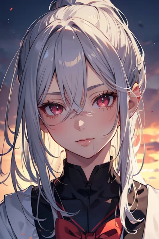 1girl, silver hair, ponytail, red eyes, illustration, anime style, highly detailed, 8k, masterpiece, photorealistic, vibrant colors, dynamic pose, natural lighting, intricate details, (best quality:1.2), (realistic:1.37), beautiful detailed eyes, beautiful detailed lips, extremely detailed face, long eyelashes, detailed inner ear, detailed hair strands, delicate skin, (elegant:1.1), (beautiful:1.2), (gorgeous:1.1), (stunning:1.1), tongue out, sailor uniform
