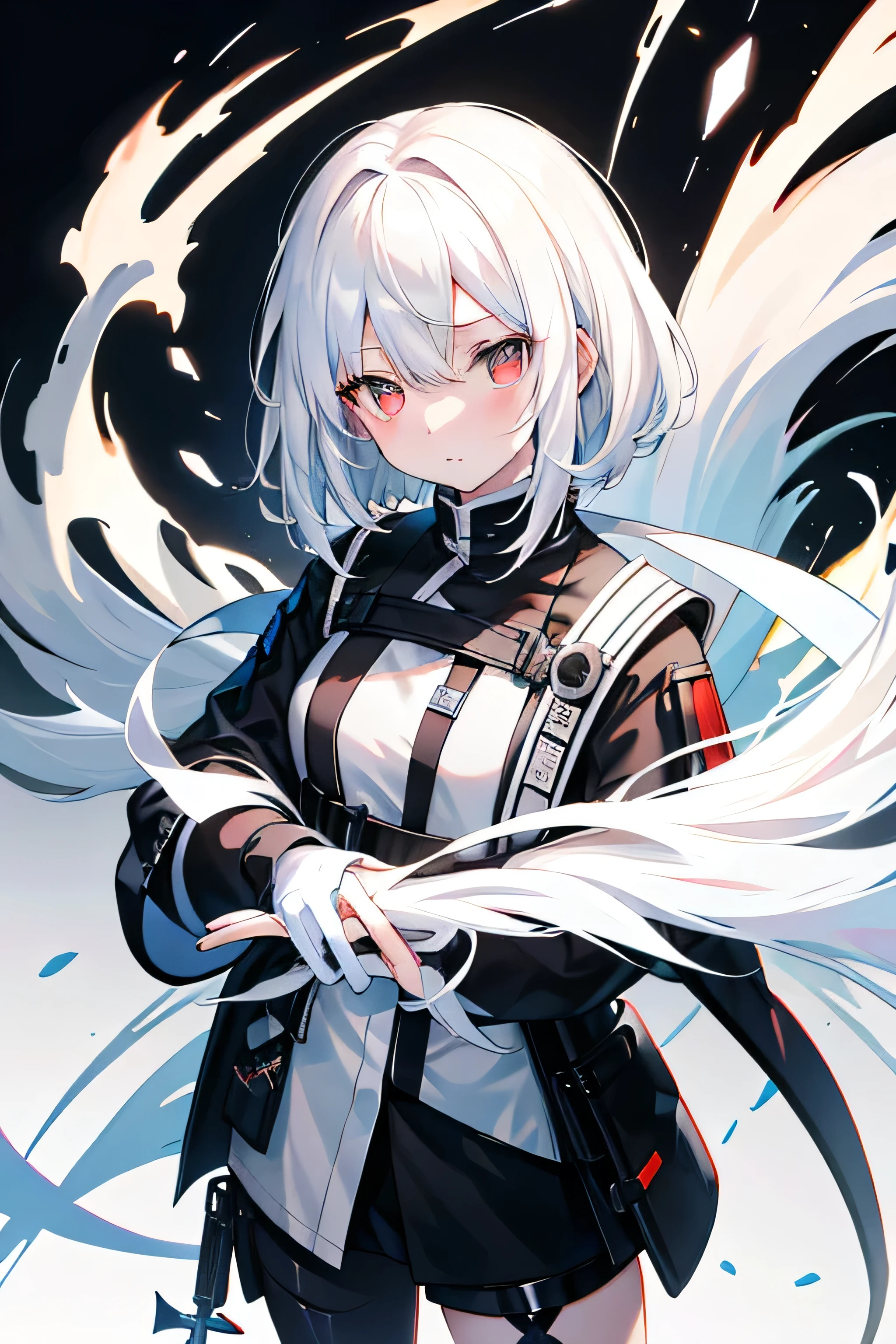 White haired cartoon character on a black background, Concept Art：Shitao, pixiv Contest Winner, neoism, From Arknights, White-haired God,  Highly detailed official artwork, artstation pixivでトレンド, Digital art on Pixiv, From Girls Frontline, Girls Frontline Universe, Official character art, Official artwork